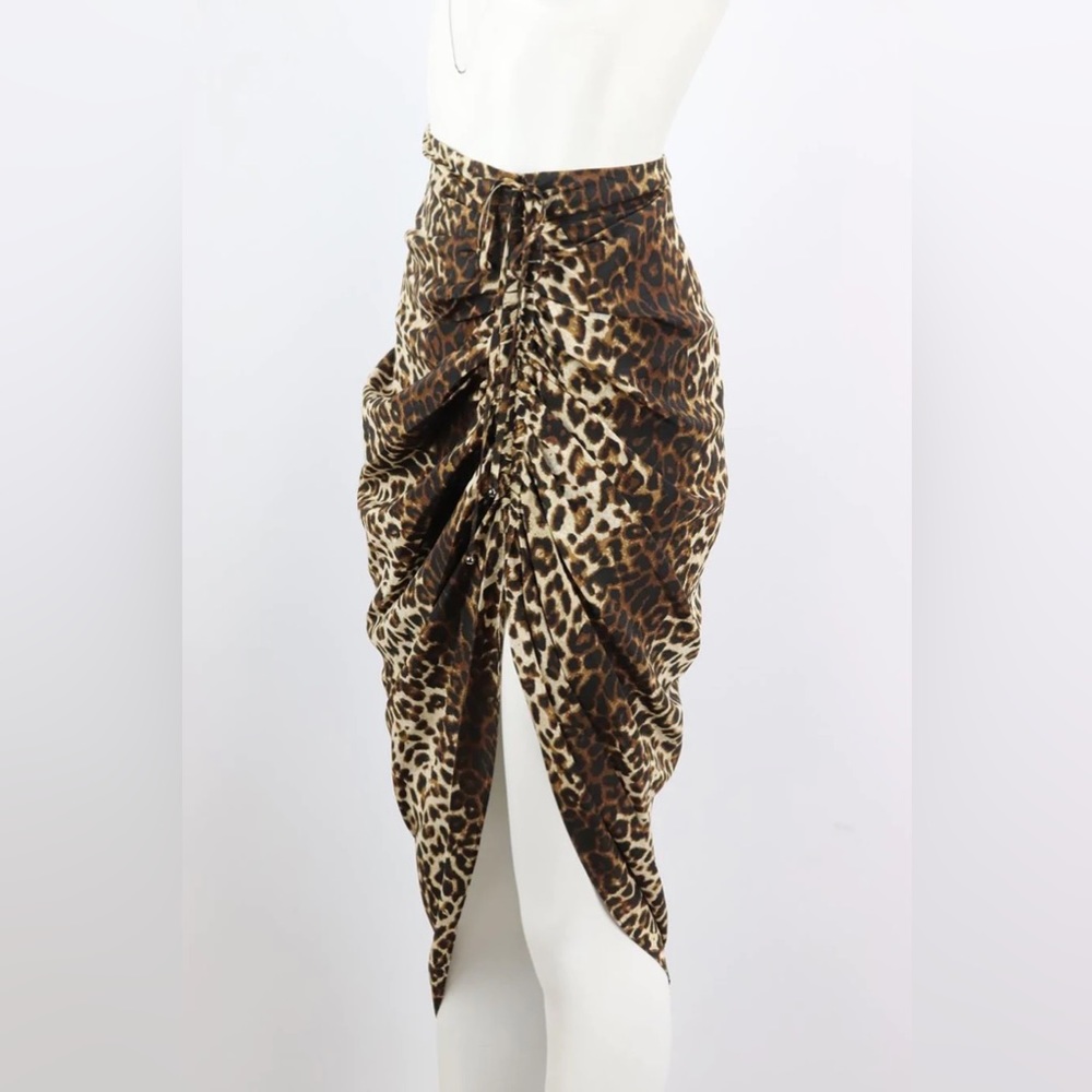 Veronica Beard Ari Silk Animal Print Side Ruched Midi Skirt - Picture 3 of 12